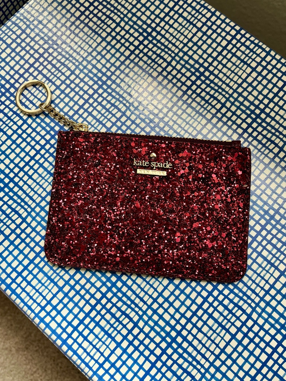 Kate spade glitter laurel way deep plum bitsy wallet cardholder ✨